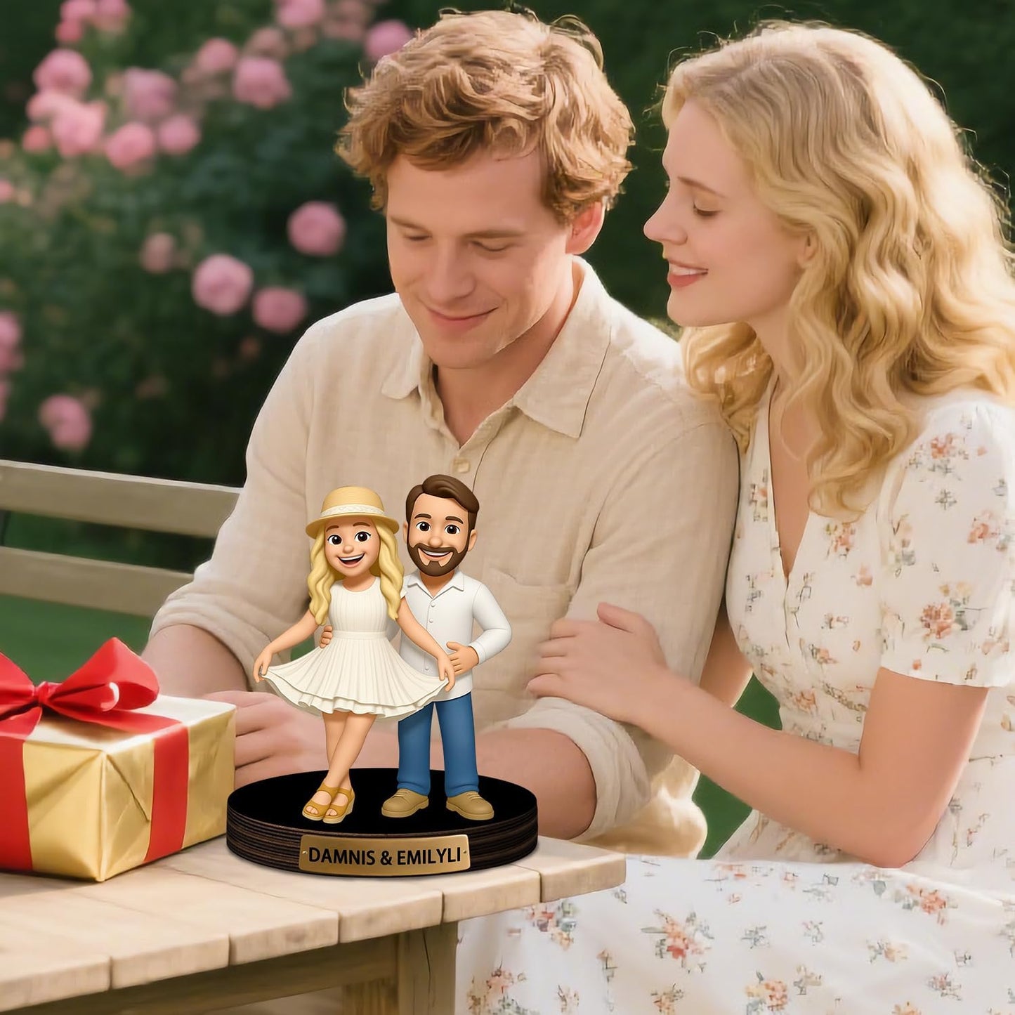 Personalized Couple Photo Sculpture Ornament Custom Name 2D Acrylic Desk Photo Figurine Decor Gift for Men Women Family Couple Lover Birthday Xmas Anniversary (Style 12)