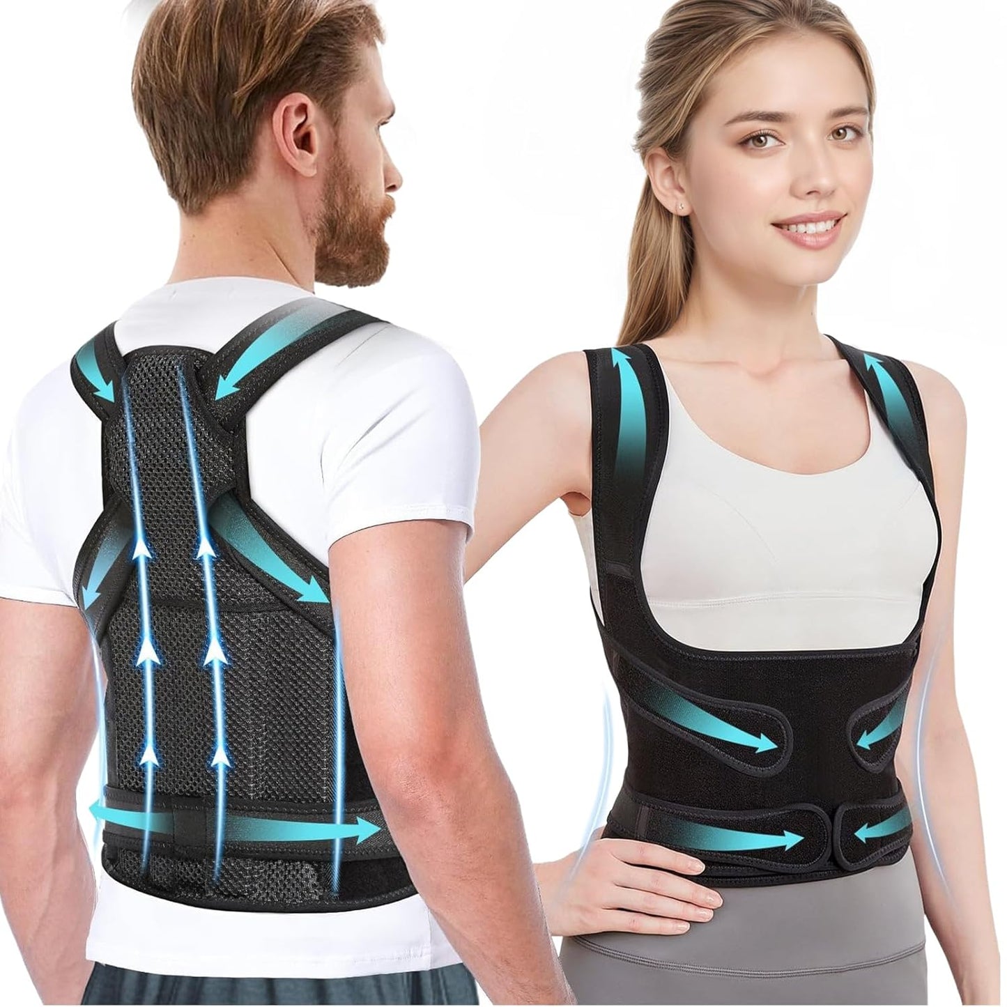 Posture Corrector for Women & Men – Adjustable Back Brace with Full Back Support, Shoulder Straightener for Spine Alignment, Scoliosis, Hunchback & Back Pain Relief (Black, Medium)