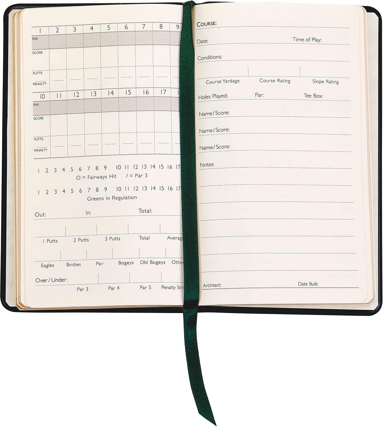 Graphic Image On The Green Golf Journal, Golf Score Log Book, Genuine Full Grain Leather (Green, Compact - 3" x 5") Published & Bound in the USA