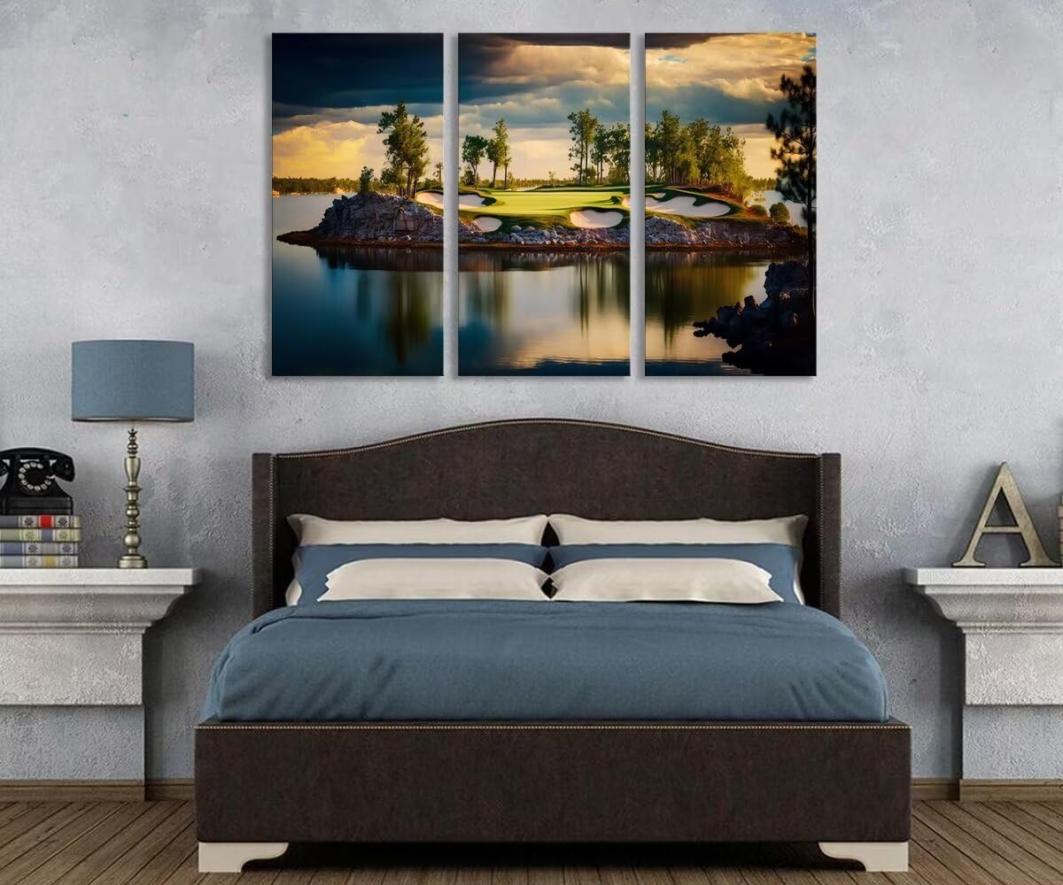 USA Golf Course Wall Art for Living Room Bedroom Bathroom Home Decorations Golf Course Pictures Posters Print on Canvas Modern Artwork Framed Ready to Hang(20''W x 40''H x3)