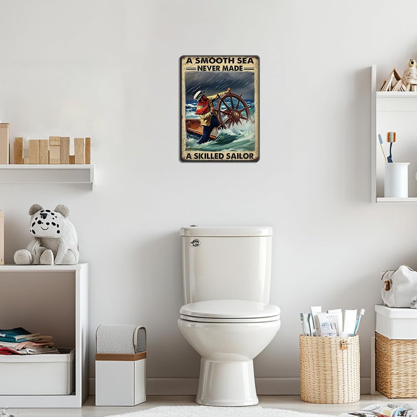 Vintage Tin Sign Metal Poster Plaque A Smooth Sea Never Made A Skilled Sailor Sailing Ship Poster Metal Sign Iron Painting Retro Wall Decor for Home Hotel Cafes Sign Gift 12x16 Inch