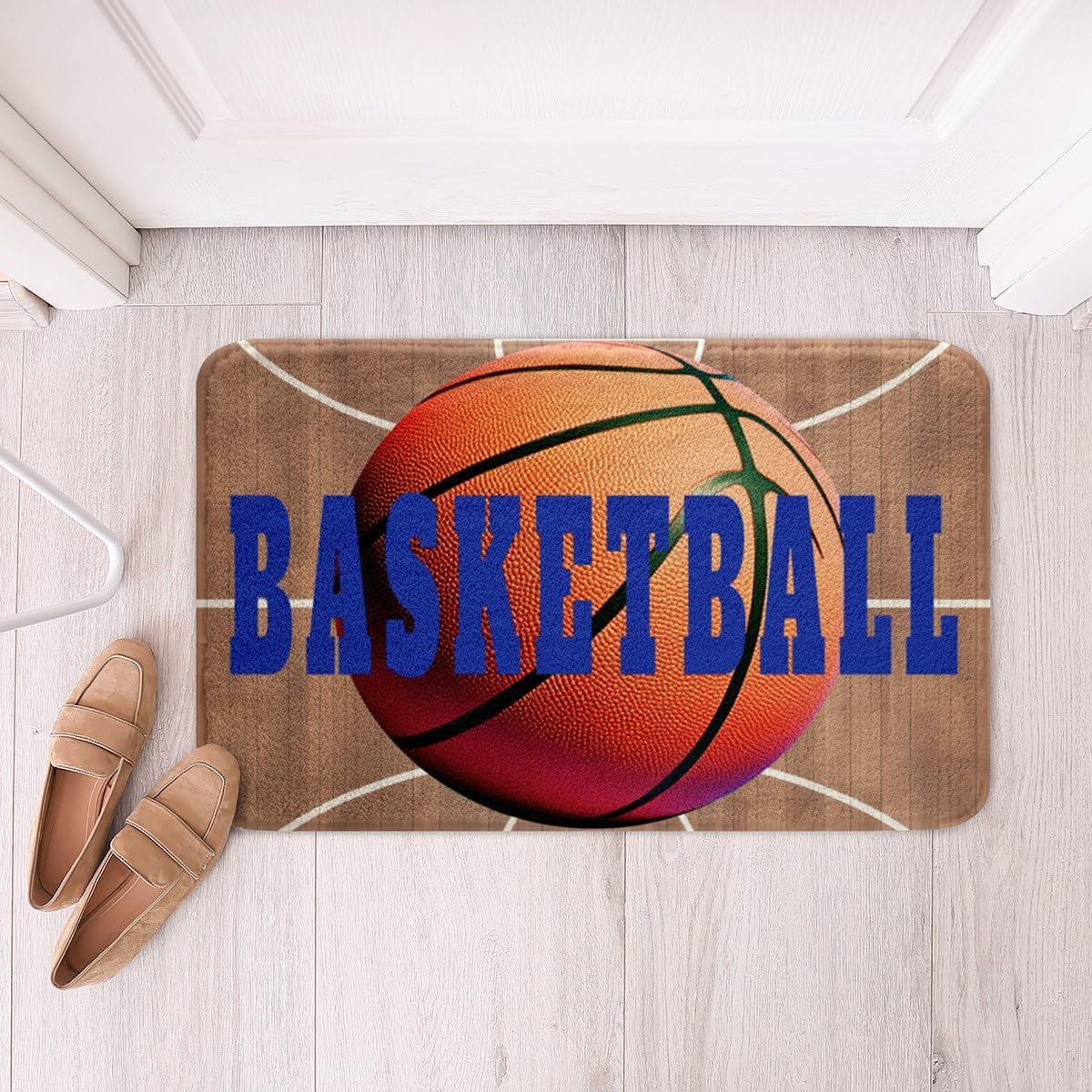 Feelyou Basketball Polyester Bath Rug Basketball Court Print Soft Fleece Door Carpet for Kids Boys Girls Orange Basketball Non Slip Bath Mat Ball Game Bathroom Floor Indoor Doormat,20x32 Inch