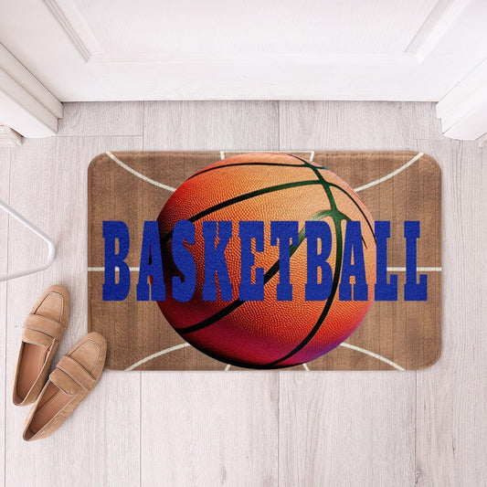 Feelyou Basketball Polyester Bath Rug Basketball Court Print Soft Fleece Door Carpet for Kids Boys Girls Orange Basketball Non Slip Bath Mat Ball Game Bathroom Floor Indoor Doormat,16x24 Inch