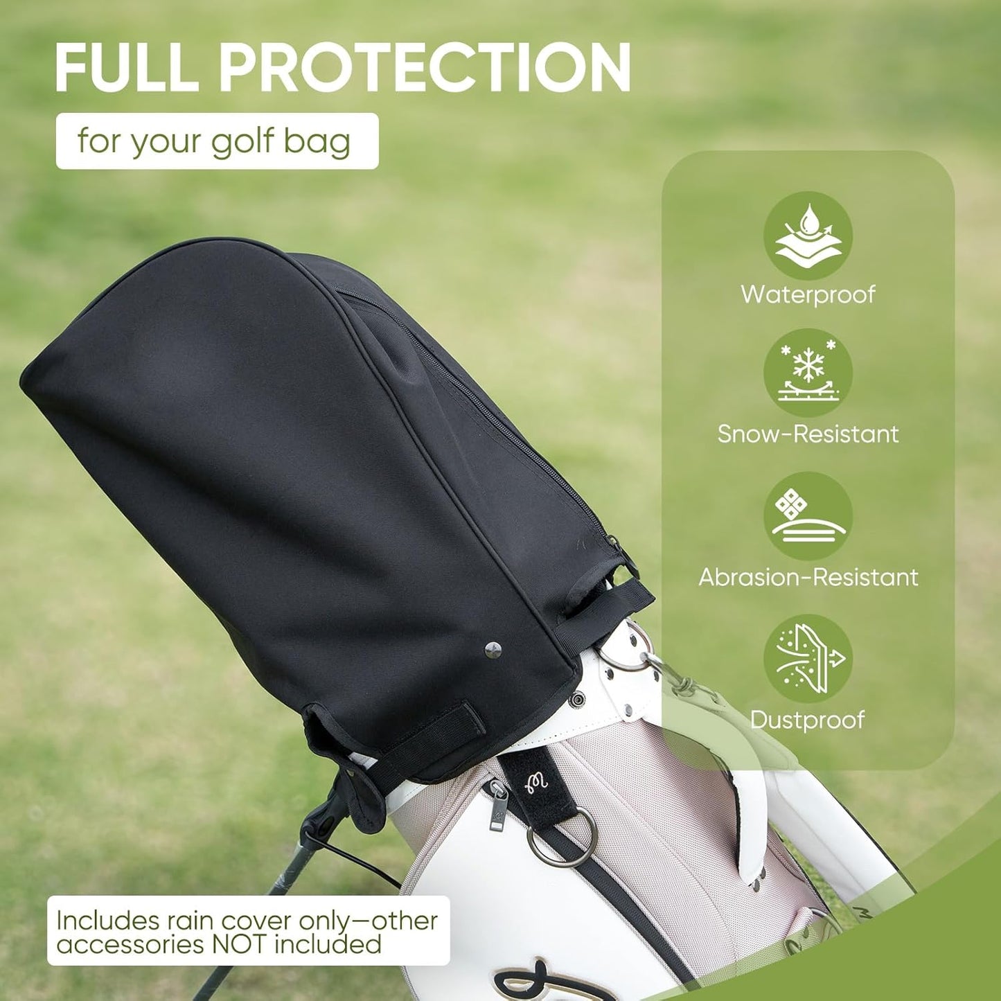 Golf Bag Rain Cover Hood Waterproof 1680D Nylon Dustproof Universal Fit with Adjustable Rain Cape for Stand/Cart Bags, All Black or US Flag Style