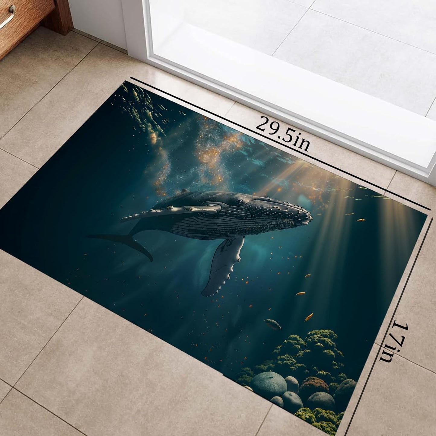 Killer Whale Indoor Door Mat,Non-Woven Fabric Door Mat,Anti-Slip Backing Welcome Mat for Front Door,Indoor Entrance,Kitchen, Bedroom,Living Room-Durable Floor Mat for Home Decor & All Seasons