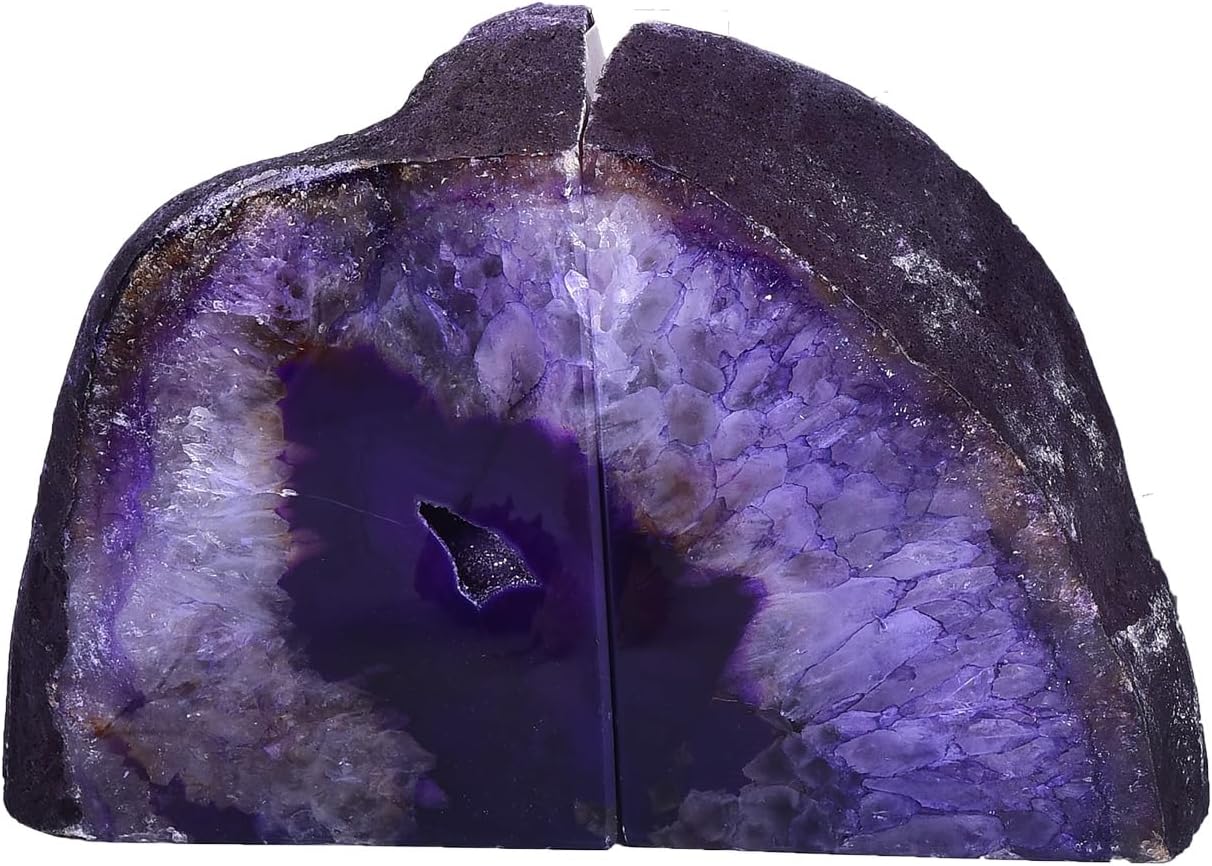 AMOYSTONE Heavy Agate Bookends, Natural Crystal Gemstone Book Holders Purple 5-6 LBS for Shelves, Stylish and Functional Bookends Gift for Women