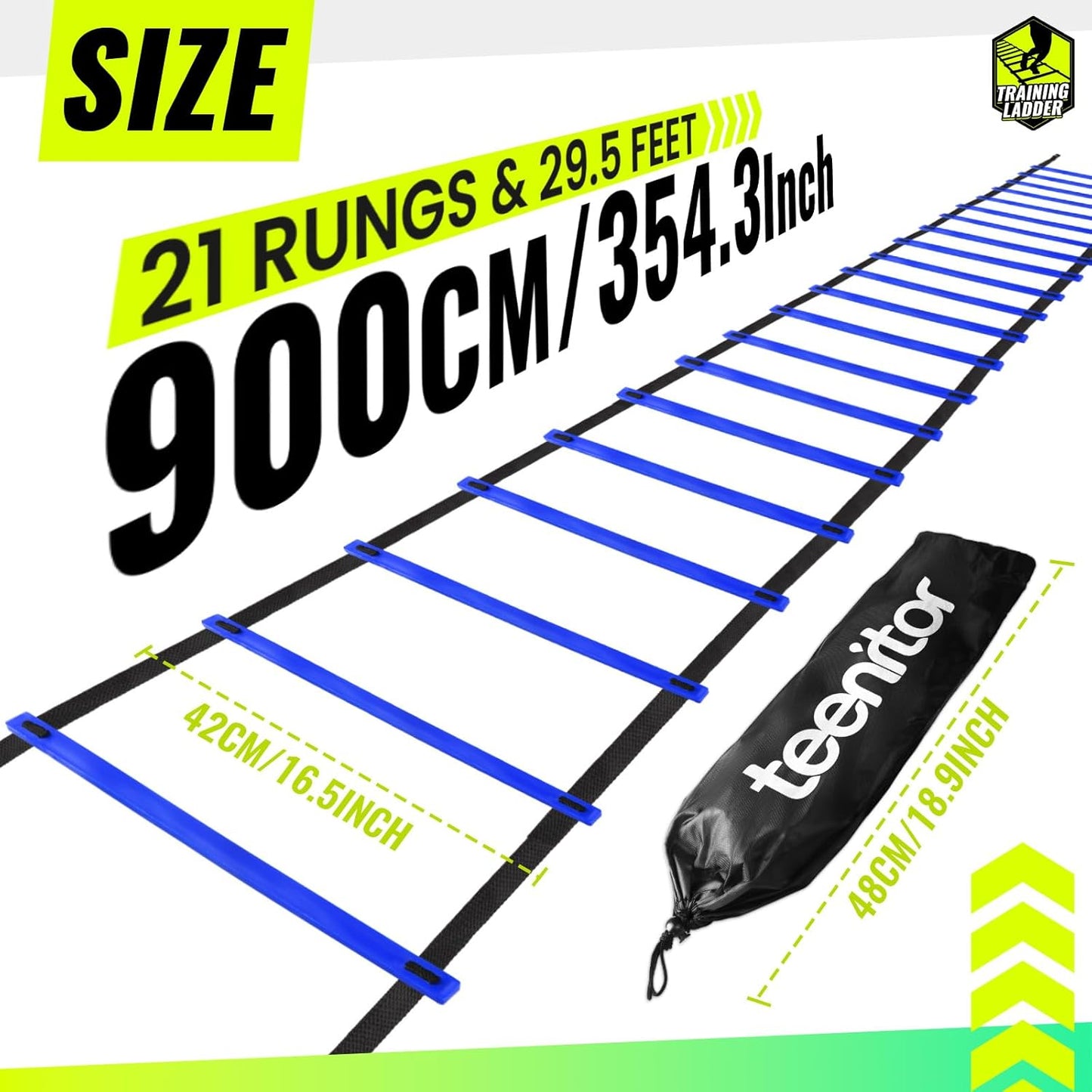 Teenitor Agility Ladder Speed Ladder Training Ladder for Soccer, Speed, Football Fitness Feet Training Carry Bag Agility Training Equipment 13 rungs, 23 feet
