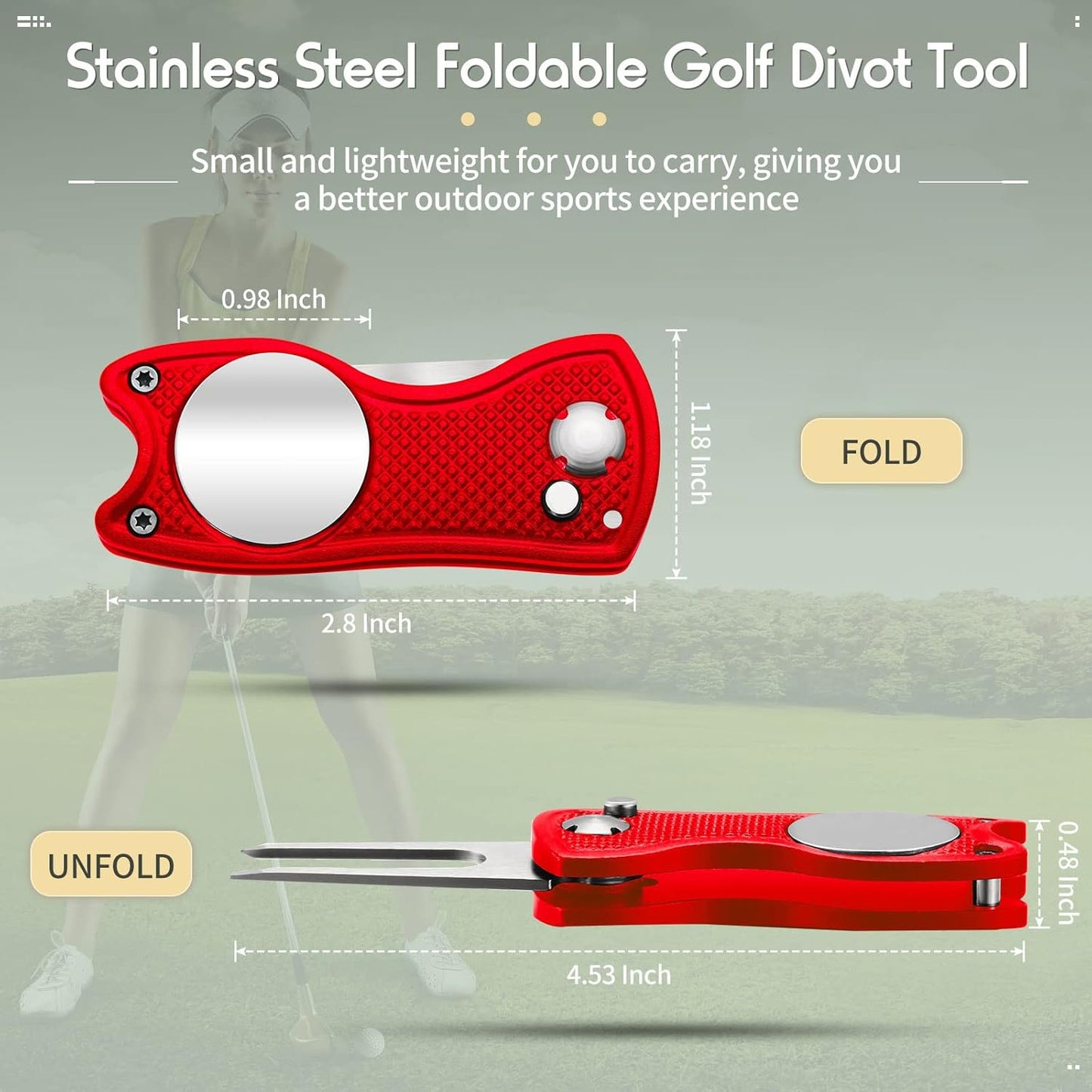Skylety 4 Pcs Golf Divot Repair Tool Metal Foldable Golf Divot Tool with Magnetic Pop-up Button Ball Marker Stainless Steel Switchblade for Golfers Prizes