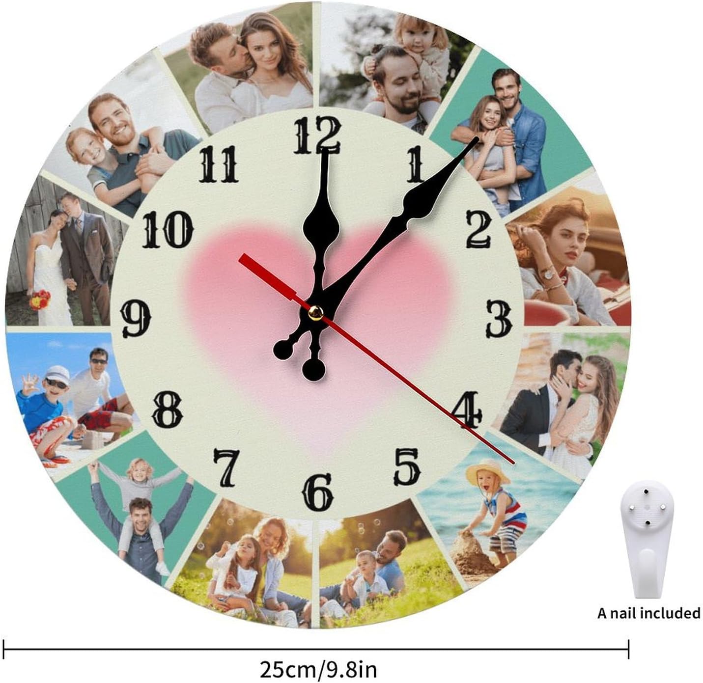 Custom Wall Clock,Personalized Wood Clock add Your Photo/Text,Customizable Silent Round Decoration for Kitchen Bathroom 15.7inch style7