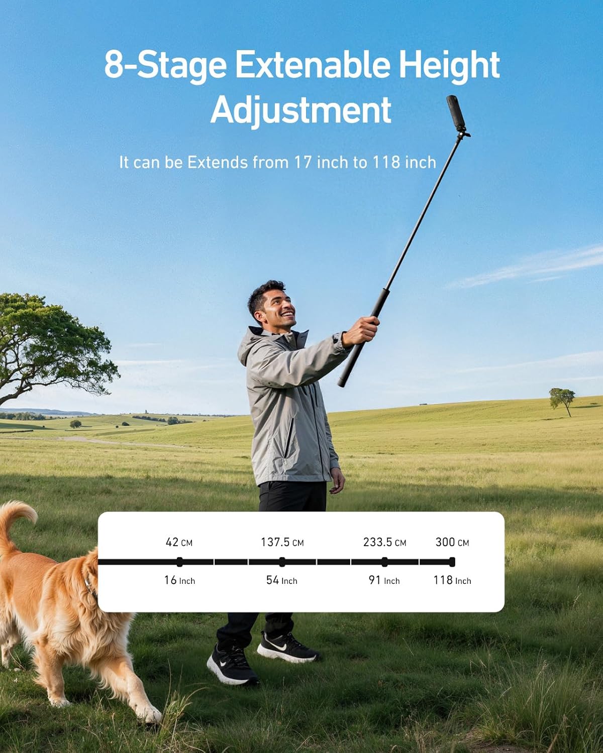 TELESIN Selfie Stick Long Pole (118"/3M),Carbon Fiber Waterproof Dive Extension Monopod for GoPro 13 12 11 10 9 DJI Osmo 360 Action 3 4 5 Pocket 3 Insta360 X4 X5 Go 3 Ace Pro Bike Motorcycle Accessory