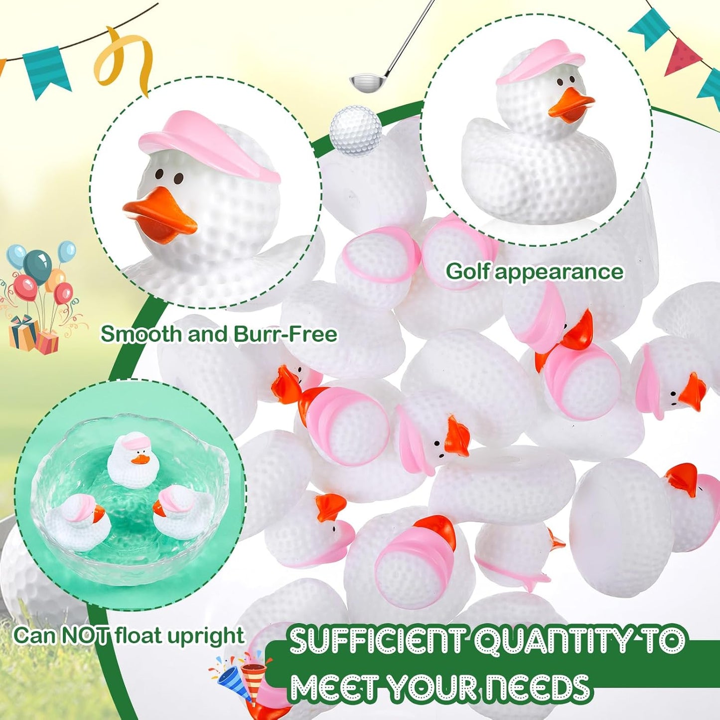 Deekin Rubber Duck 2 Inch Bulk Sport Party Favors for Team Events Game Day Decorations Birthday Party Decorations Club Player Gift(50 Pcs,Golf Pink)