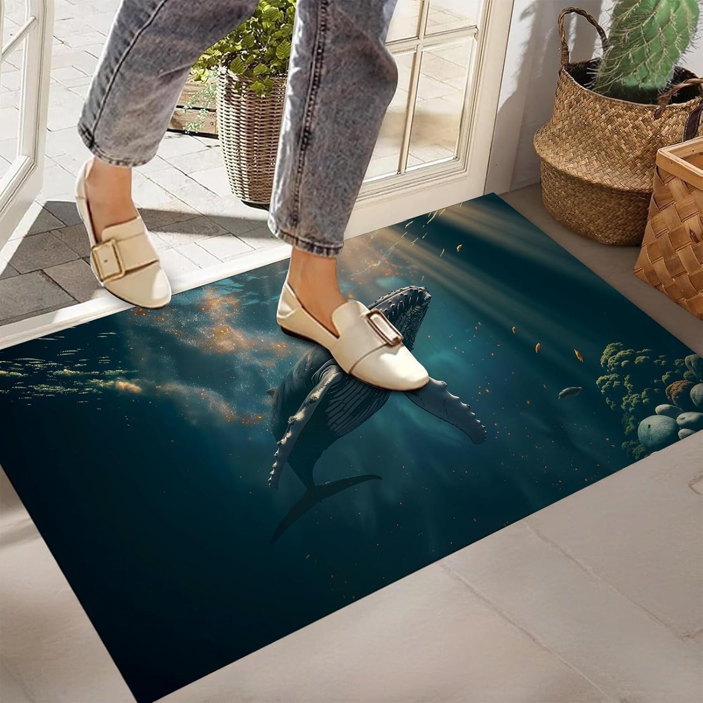 Killer Whale Indoor Door Mat,Non-Woven Fabric Door Mat,Anti-Slip Backing Welcome Mat for Front Door,Indoor Entrance,Kitchen, Bedroom,Living Room-Durable Floor Mat for Home Decor & All Seasons