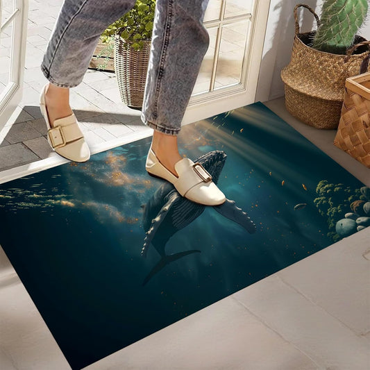 Killer Whale Indoor Door Mat,Non-Woven Fabric Door Mat,Anti-Slip Backing Welcome Mat for Front Door,Indoor Entrance,Kitchen, Bedroom,Living Room-Durable Floor Mat for Home Decor & All Seasons