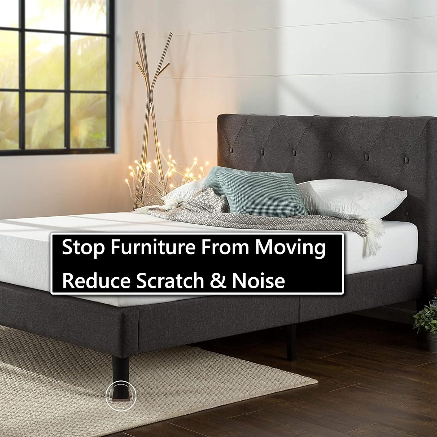 5x5 Square Rubber Furniture Caster Cups, Anti-Sliding Furniture Pads Bed Stopper Floor Protectors with Grip - Protect Any Flooring