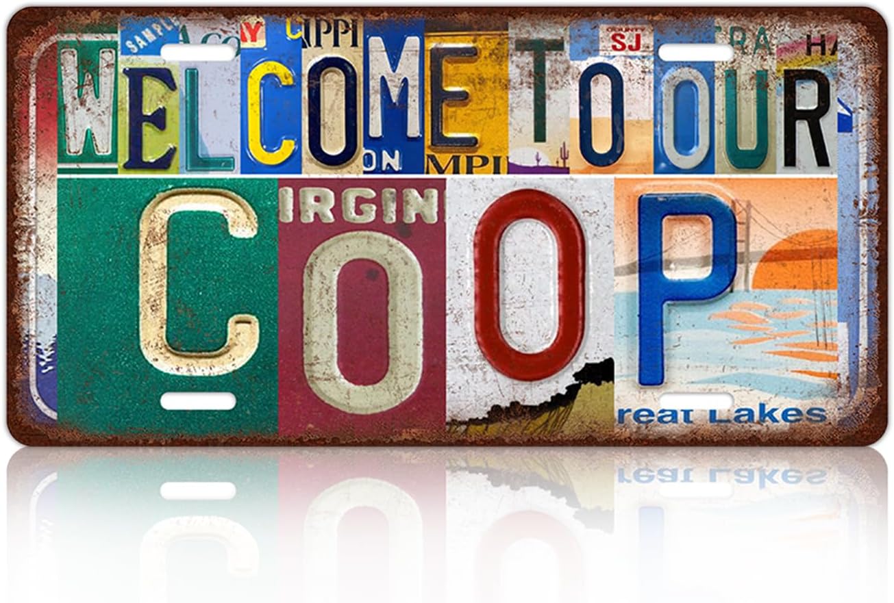 Vintage Welcome License Plate Welcome To Our Coop Wall Decor Metal Tin Sign For Bar Home 12 x 6 Inches