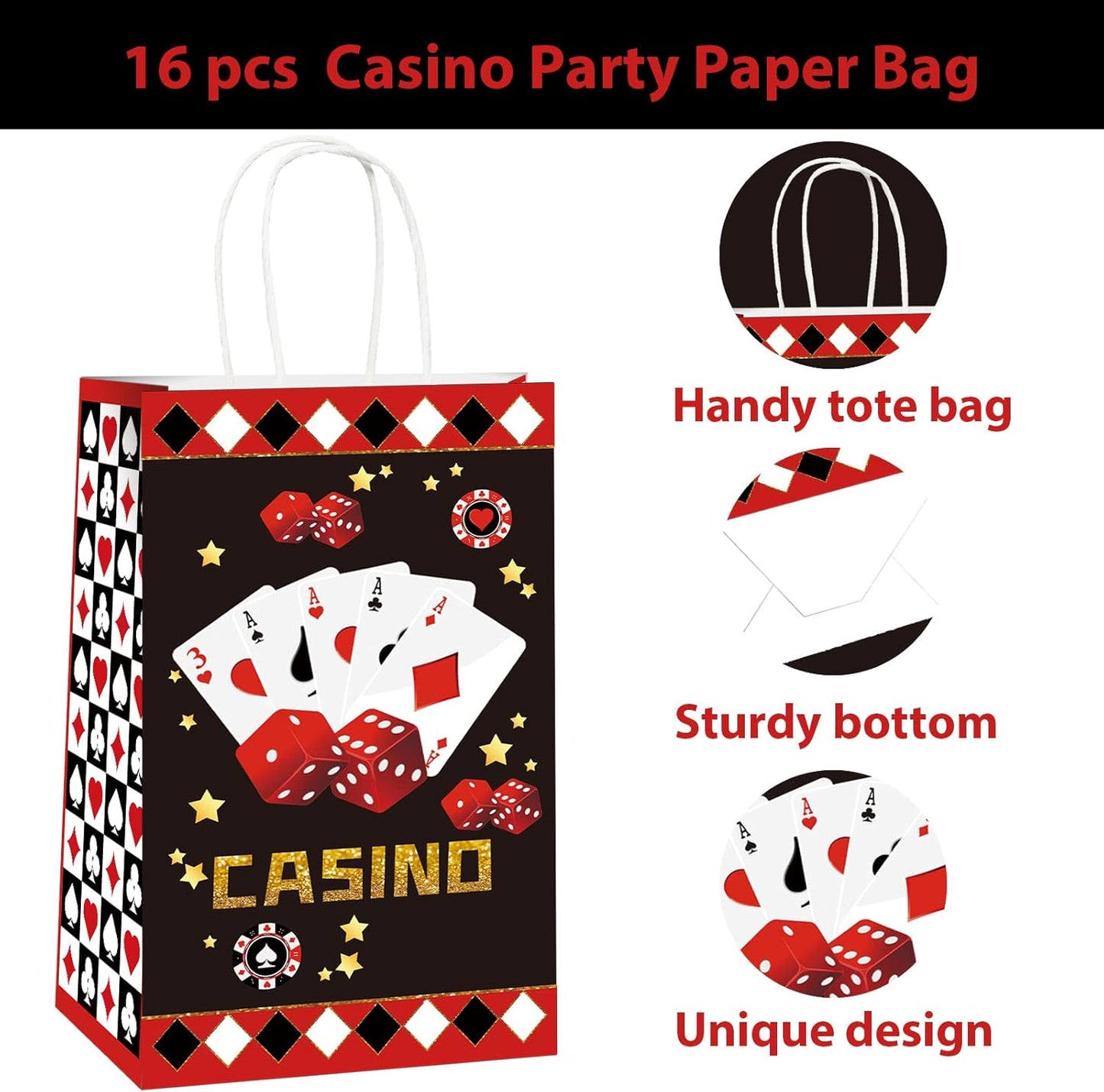 gisgfim 16 Pcs Casino Party Favor Bags Las Vegas Birthday Party Candy Treat Paper Bags Party Gifts Casino Night Poker Events Party Supplies Decorations