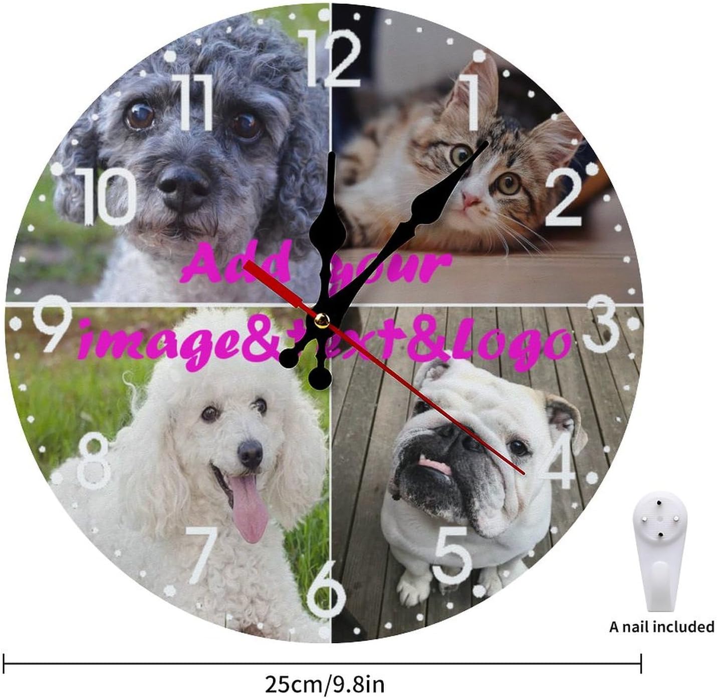 Custom Wall Clock,Personalized Wood Clock add Your Photo/Text,Customizable Silent Round Decoration for Kitchen Bathroom 23.6inch style4