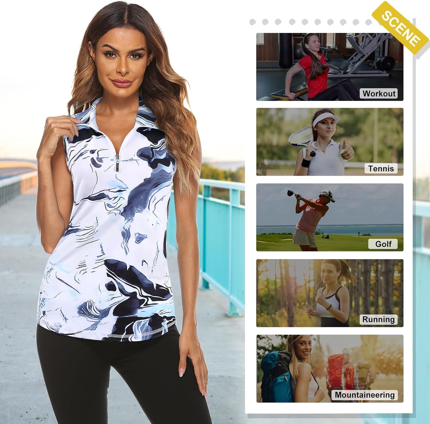 Koscacy Women's Sleeveless Golf Tennis Polo Shirts Zip Up Dry Fit Workout Tank Tops Athletic Shirt