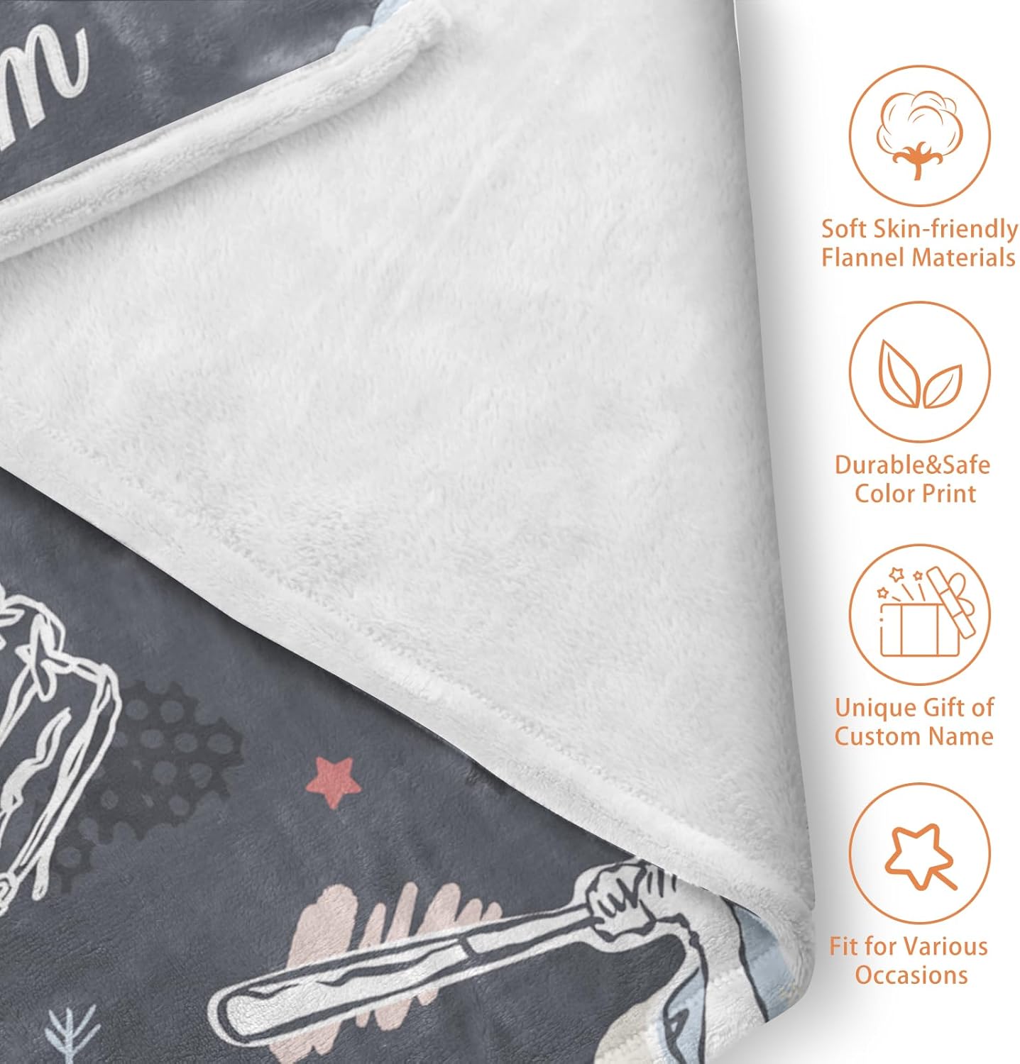 Custom Name Baseball Blanket - Personalized Names Soft Plush Flannel Throw Blankets for Baby Kids Teen Boys Girls Holidays Birthdays Gifts Color01