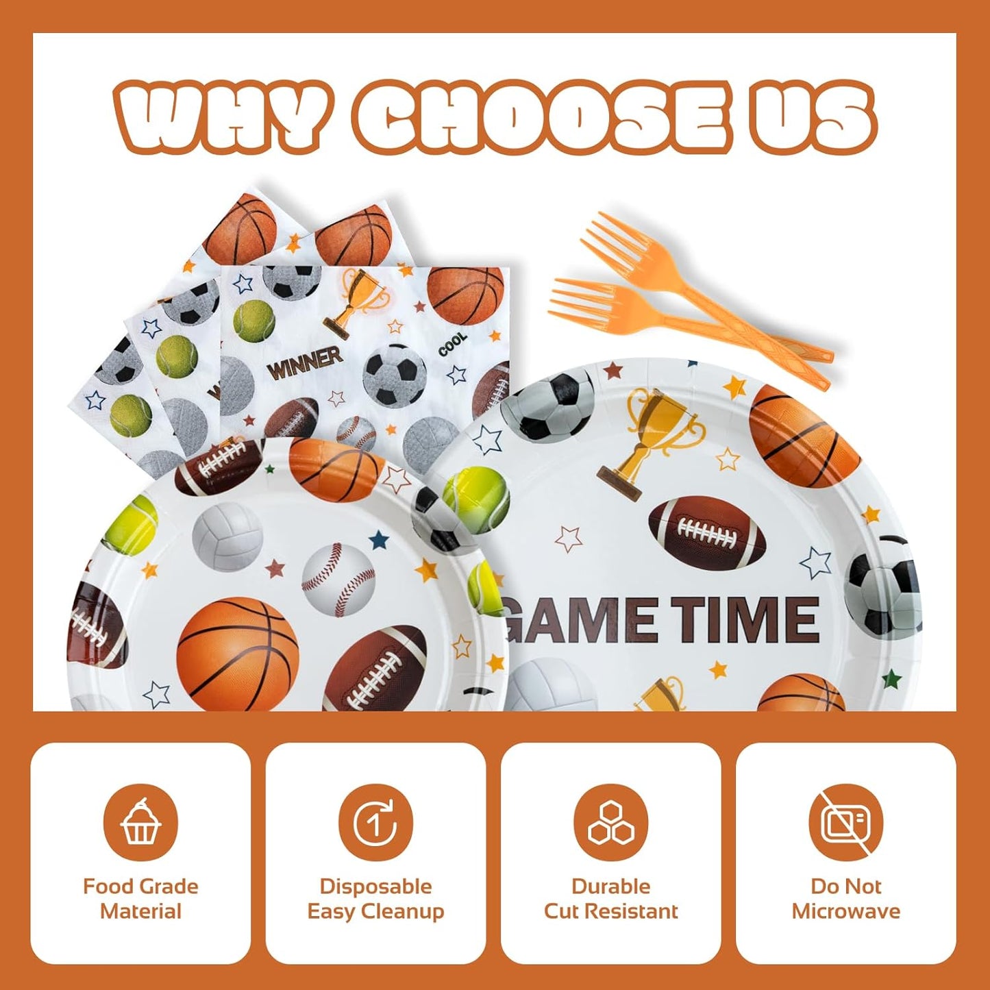 Sports Party Decorations - All-Star Sports Themed Birthday Party Tableware Set Includes Plates, Napkins, Forks, Dinnerware Kit for Baseball, Soccer, Basketball, Tennis, Football Games | Serve 24