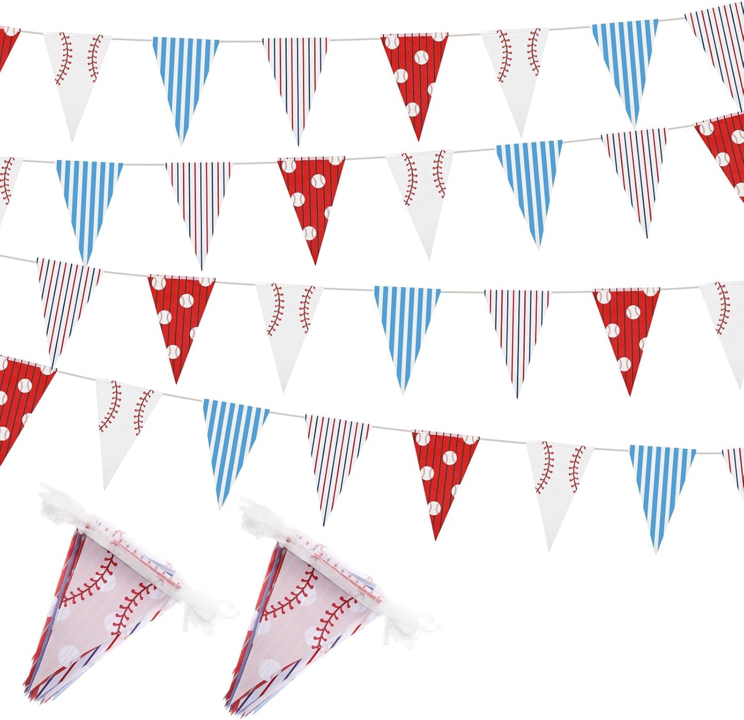 VitalCozy 4 Pcs 131 ft Baseball Pennant Banners Party Decorations American Baseball Theme Triangle Flags Garland Bunting for Birthday Camp BBQ Party Supplies Home Outdoor Hanging Decor