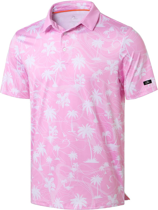 Obla Mens Golf Polo Shirts Short Sleeve Dry Fit Performance Moisture Wicking Casual Print Collared Golf Shirts for Men
