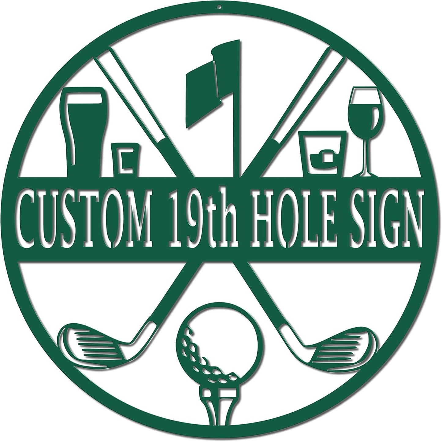 19th Hole Custom Golf Sign (15" W x 15" H, Green)