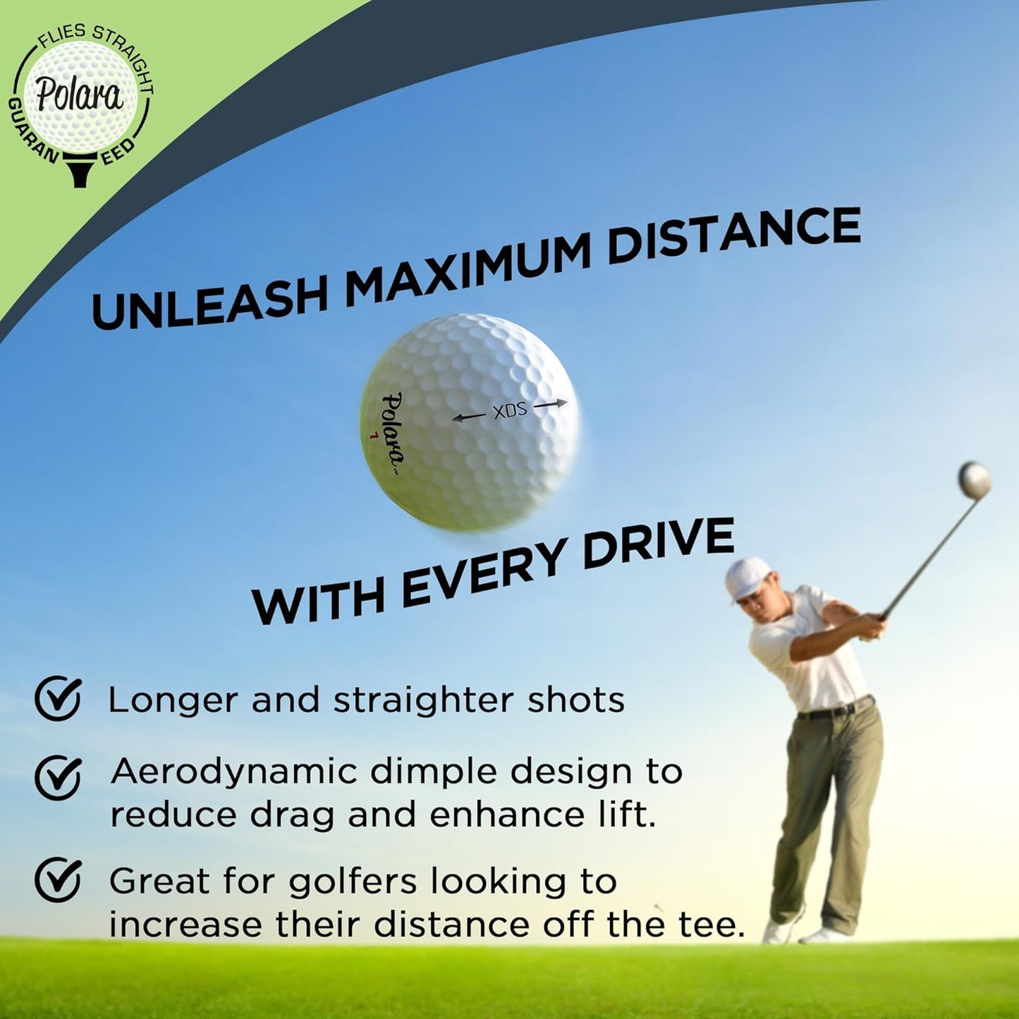 Polara Golf Self-Correcting Golf Balls – Soft Feel, Anti-Slice & Hook Correction, Exceeds USGA Limits, Dimple Pattern, High-Performance Balls for Men & Women
