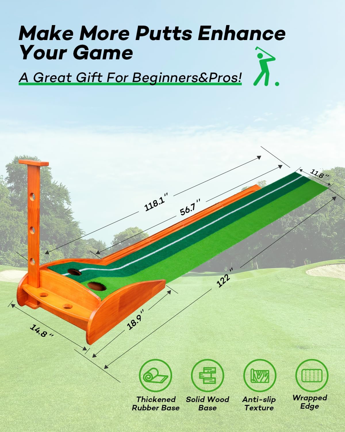 Golf Putting Green with Auto Ball Return for Indoor Outdoor Practice, Putting Mat Training Aid with Alignment Guide Non-Slip Base for Home Backyard Office, Golf Gifts for Dad Men Women