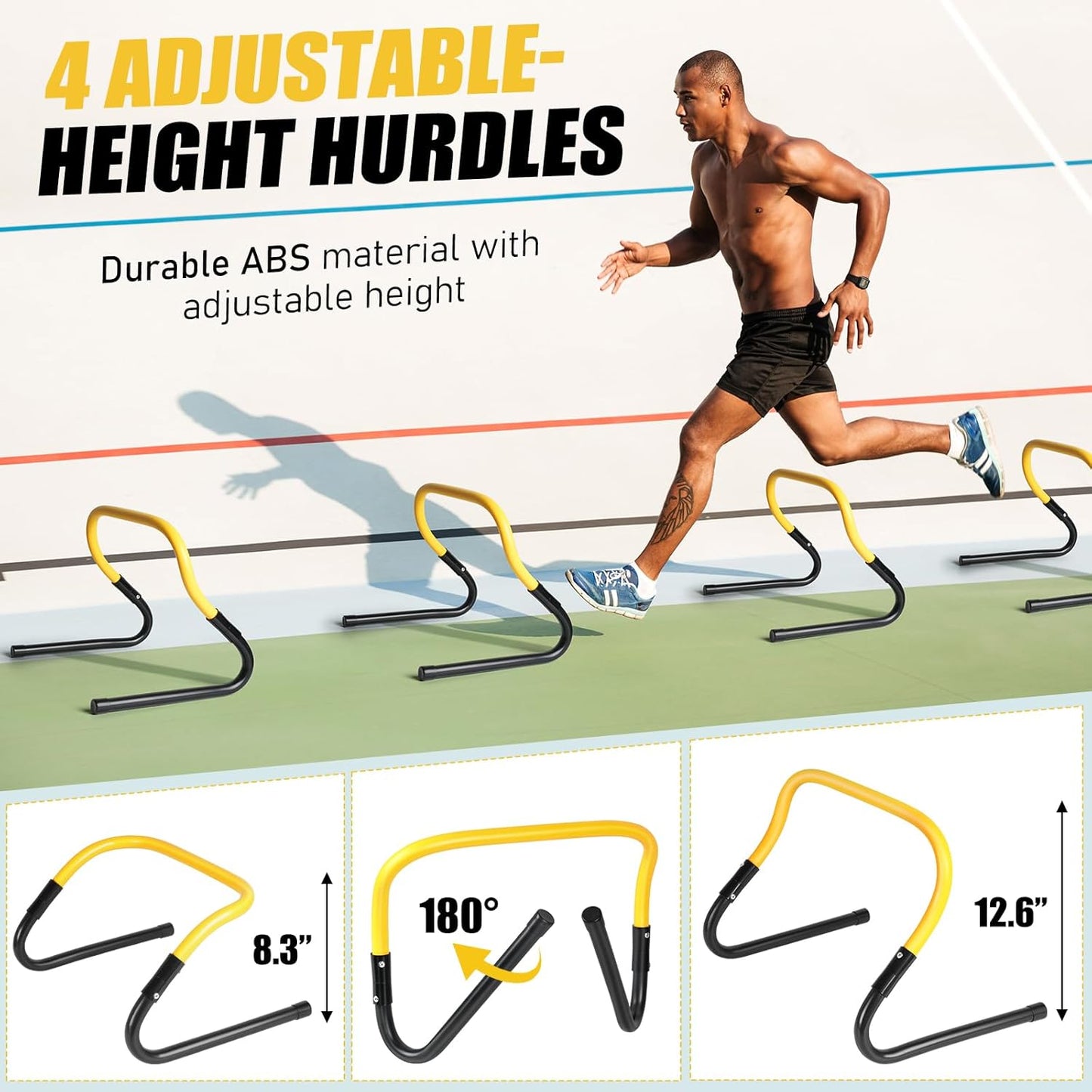 Agility Speed Training Equipment Set, Football Practise Set with 20ft Agility Ladder, 12 Cones, 4 Adjustable Hurdles, Jump Rope, Parachute, for Basketball, Soccer, Football, Kids, Youth, Adults