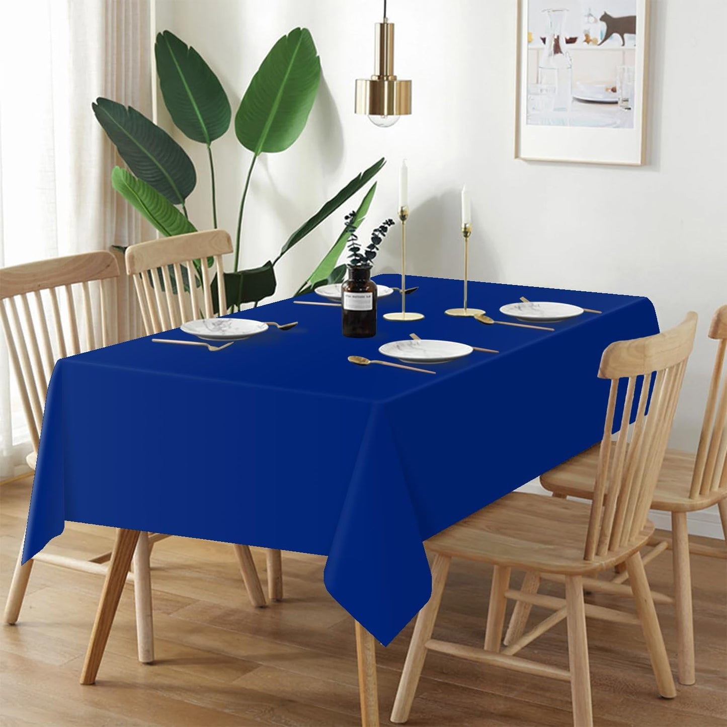 QIKSION Plastic Table Cloth Disposable 12 Pack, 54 x 108 Inch Tablecloths for Rectangle Tables, Royal Blue Plastic Table Cover