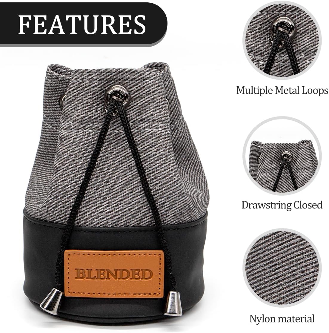 Golf Valuables Pouch,Bucket Waist Design Golf Pouch Bag Tee Bag with Drawstrings Leather for Men Women (Grey)