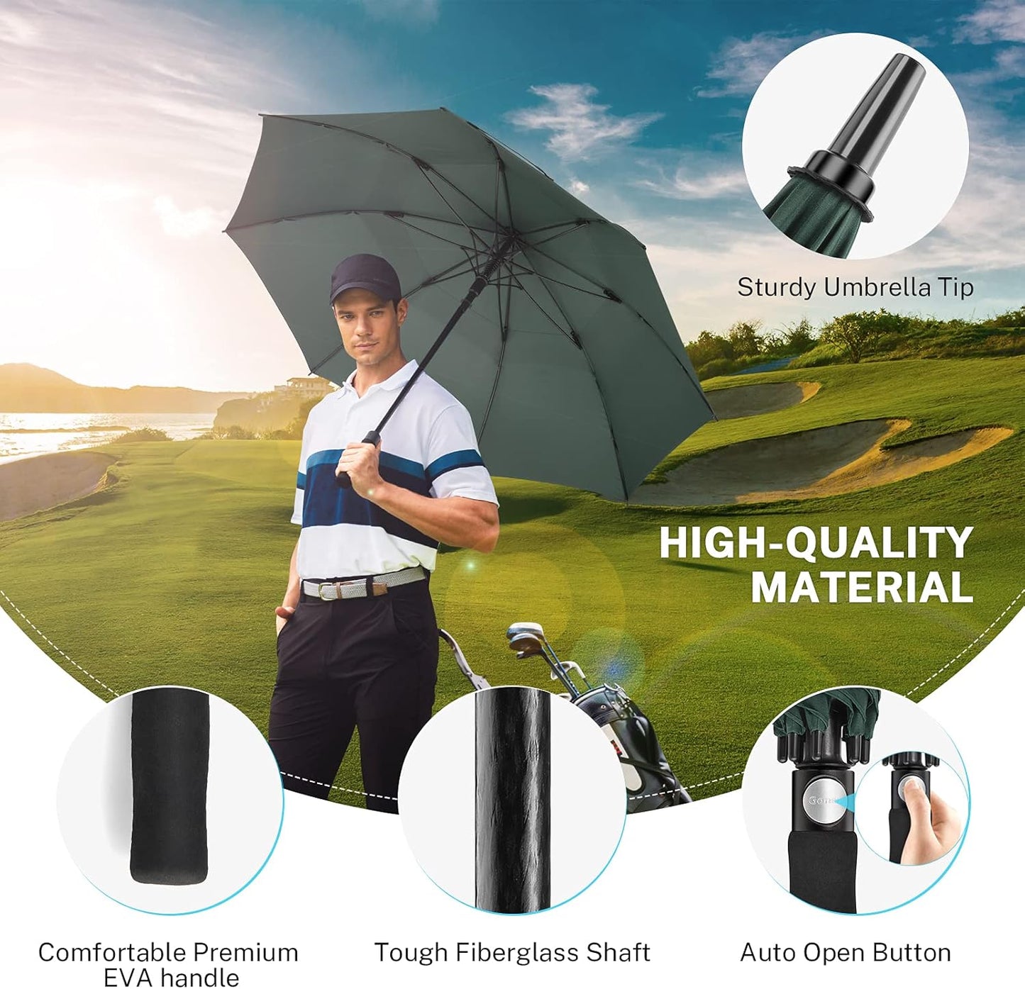 Gonex 54/62/68/72/80 Inch Extra Large Golf Umbrella, Automatic Open Travel Rain Umbrella with Windproof Water Resistant Double Canopy, Oversize Vented Umbrellas for 2-3 Men and UV Protection, Multiple Colors