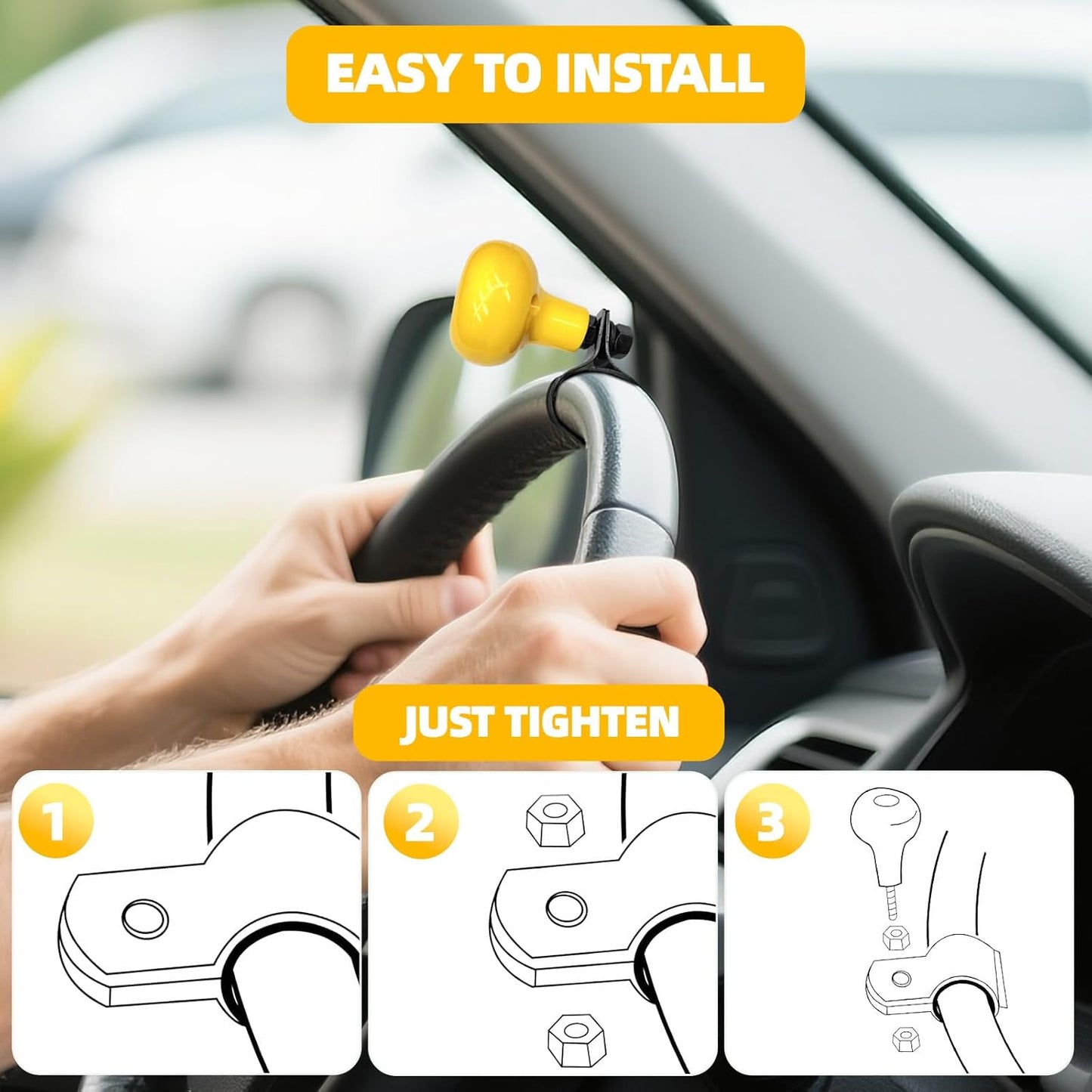 Riloer Steering Wheel Spinner Suicide Knob for Steering Wheel Booster Ball Non Slip Booster Knob Suicide Knob 360 Degree Booster Knob Suicide Knob for Car Yellow