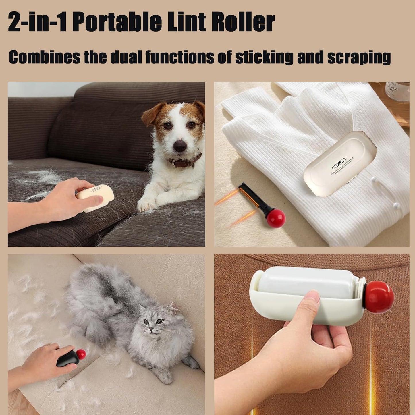 NAISI Enjoy Portable Lint Roller, 2 In 1 Washable Lint Remover, Ball for Clothes, Furniture, Pet Hair, Reusable Mini Lint Roller (Black)