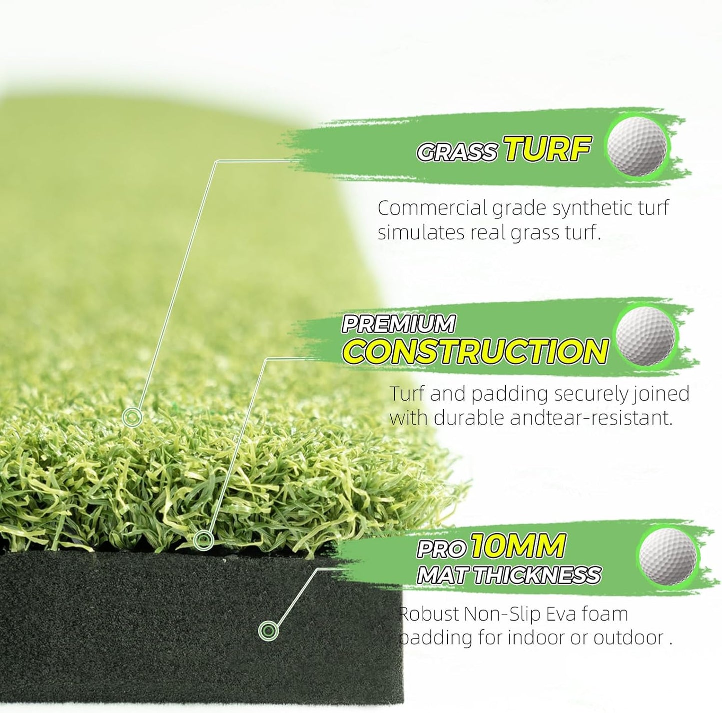 Golf Hitting Mat Indoor Outdoor, 5 * 4ft Thickened Golf Practice Mat with 3 Turfs for Backyard Swing,Driving Chipping Training