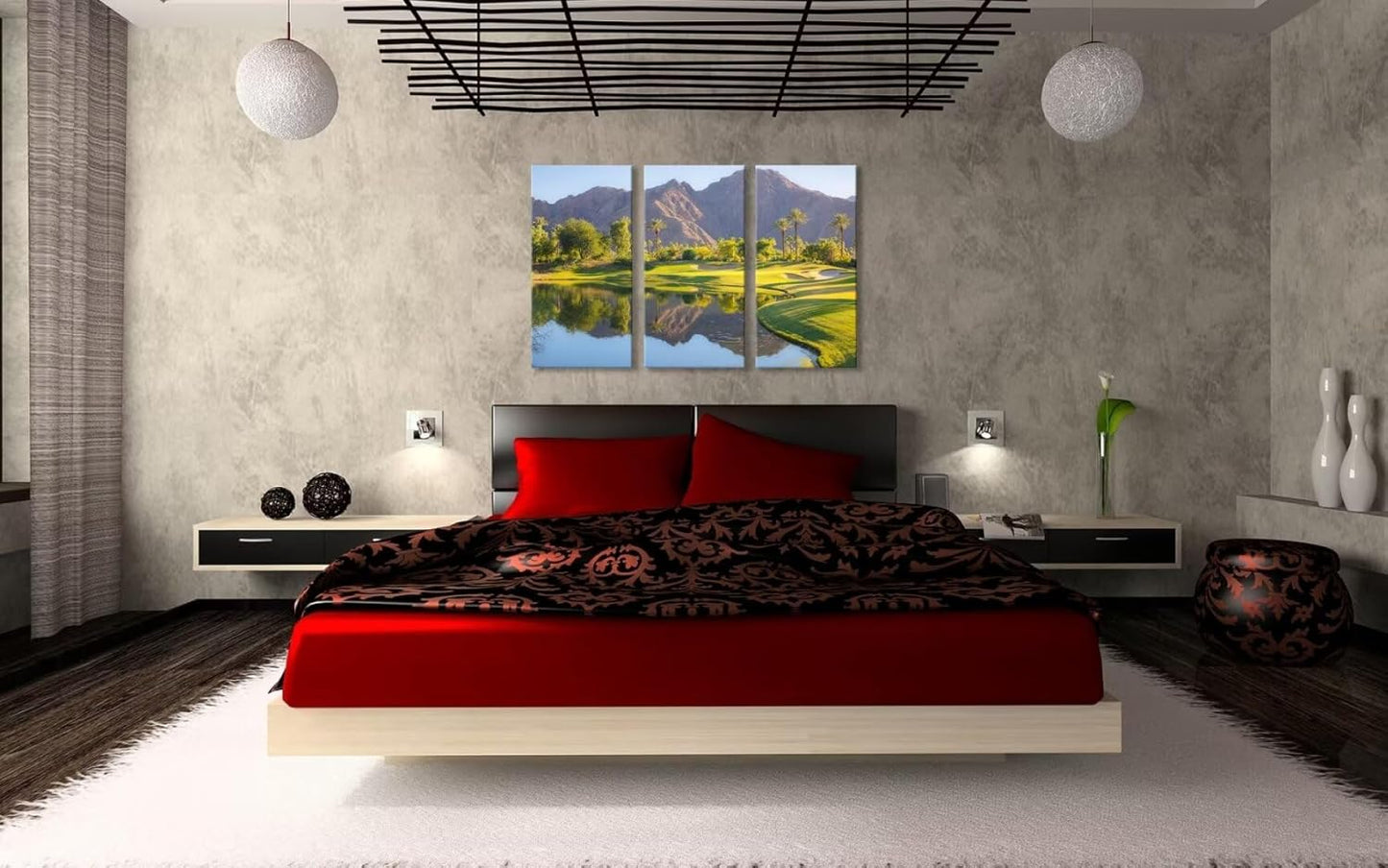 California Golf Course Wall Art Pictures USA Golf Course Wall Decor for Office Living Room Bedroom Home Decoraitons Framed Artwork Canvas Prints Ready to Hang(12''W x 24''H x3)