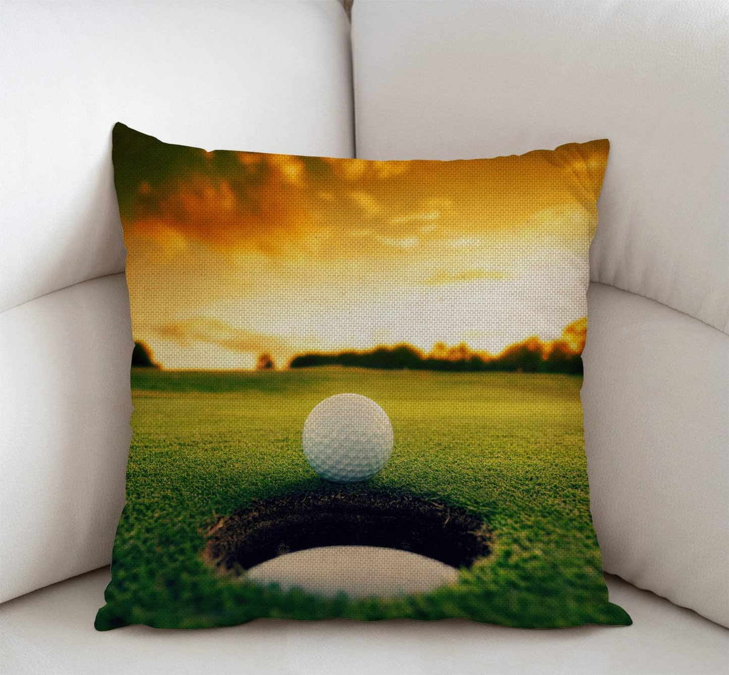 Swono Golf Course Throw Pillow Cover Golf Ball Near Hole Decorative Pillow Case Cotton Linen Cushion Cover Decor 18x18 Inch Pillowcase for Home