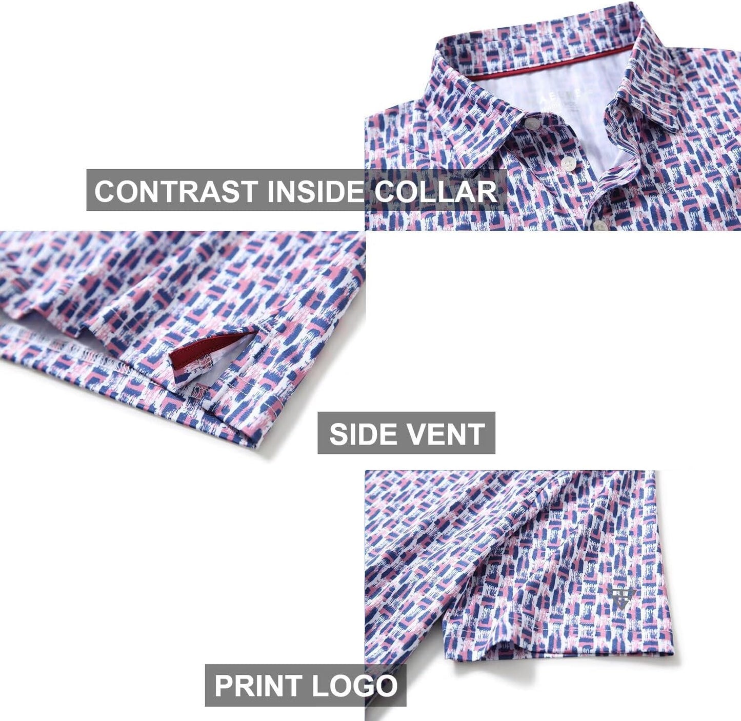 Golf Shirts for Men Dry Fit Short Sleeve Print Performance Moisture Wicking Polo Shirt