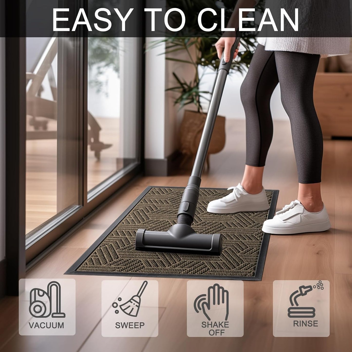 Front Door Mat 47"x32" Indoors Outdoors Welcome Mats, Waterproof Non-Slip Rubber Backing Heavy Duty Doormat Outside Entrance, Low Profile Entryway Rugs Floor Mat for Patio, Pattern B Brown