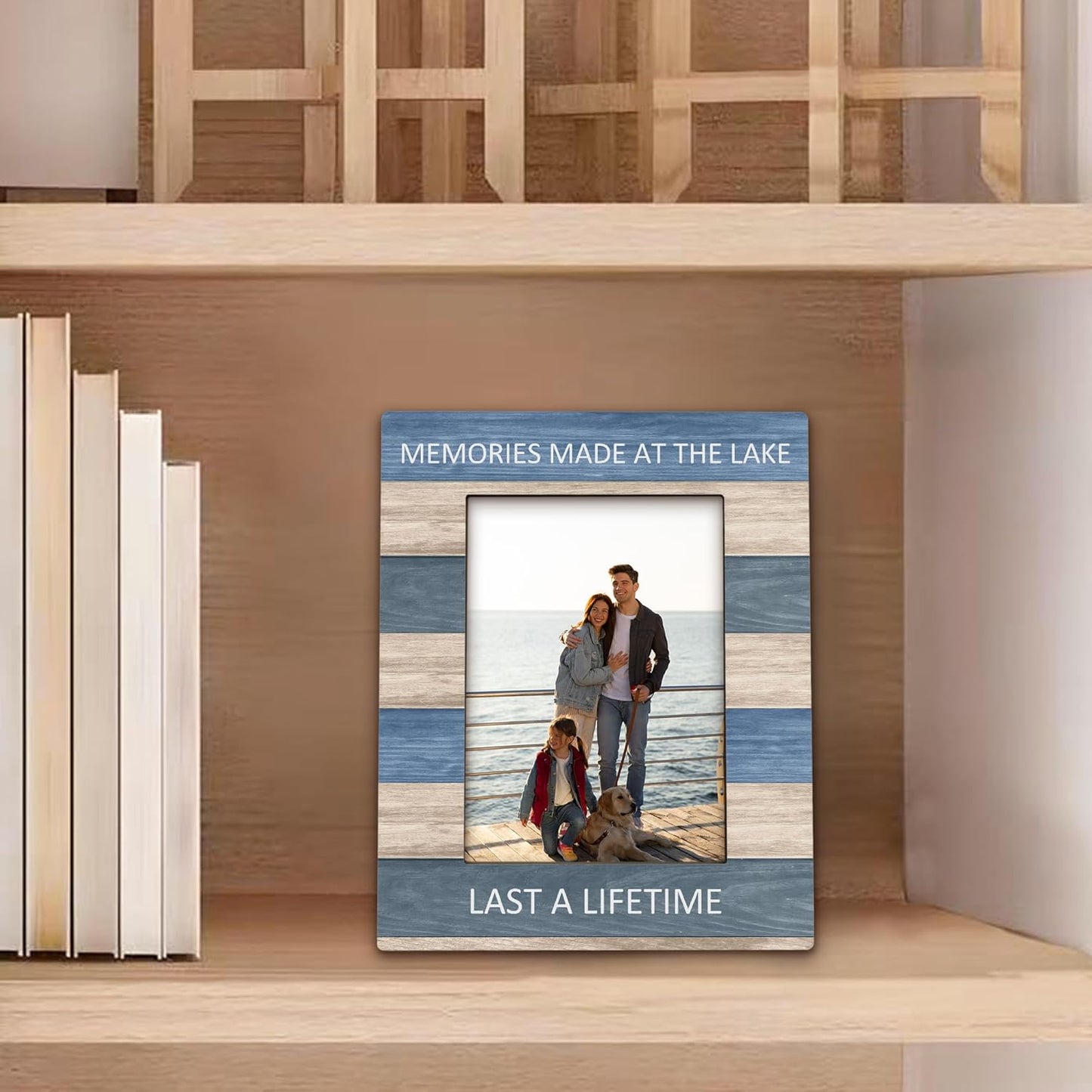 Lake House Gifts Picture Frame 5x7, Lake House Decor Photo Frame, Birthday Gifts for LakeLover, Memories Made at the Lake Last A LifeTime Wooden Picture Photo Frames for Desk Home Room Decor