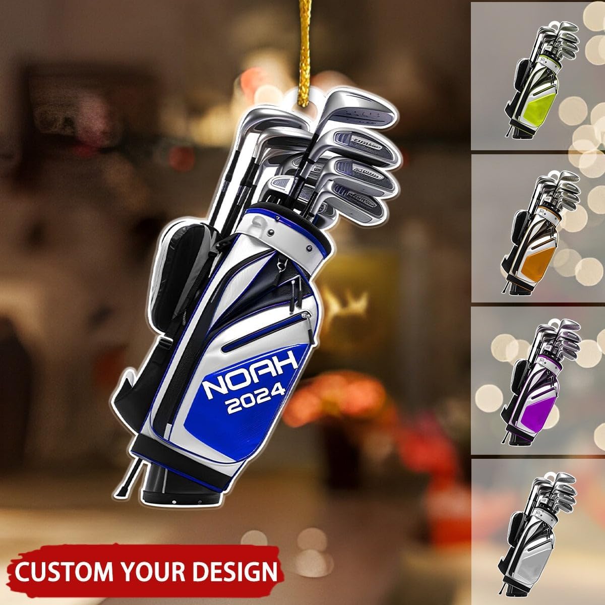 NAZENTI Personalized Golf Bag Christmas Ornament 2025, Custom Name & Year, Free Customization, Golf Bag and Irons Decoration for Xmas Tree, Golfing Keepsake Gift for Golfer & Golf Player Lover