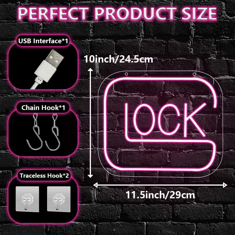 Lock Neon Sign,Pink Dimmable LED Light Signs for Wall Art Decor,Game Backdrop for Bedroom Club Party Man Cave Game Room Bar,Gaming Gift for Boys Teen Men USB Powered（11.4"*9.7"）
