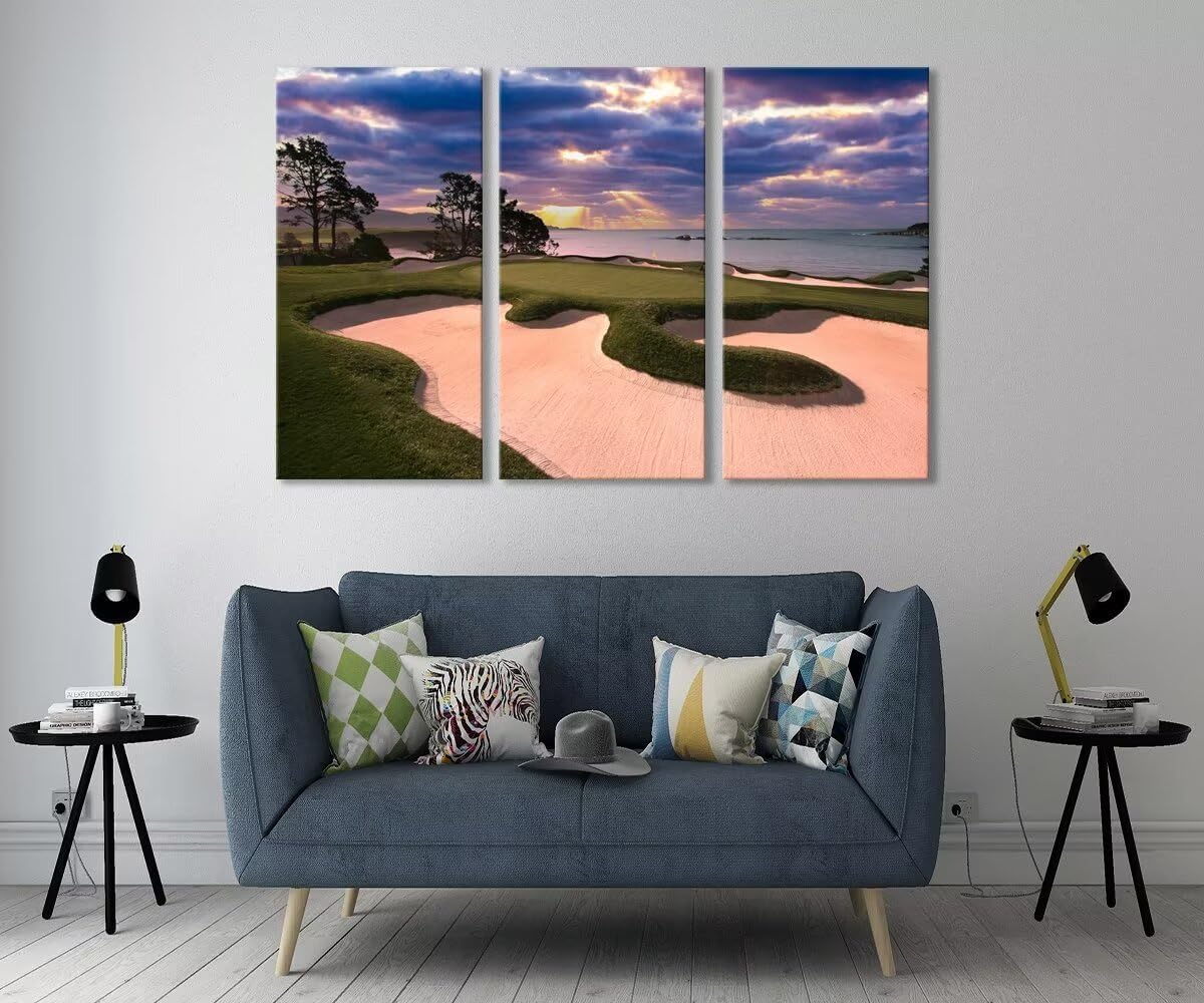 Oceanside Pebble Beach Golf Course Wall Art for Living Room Bedroom Bathroom Home Decorations Golf Course Pictures Posters Wall Decor Framed Artwork Canvas Prints Ready to Hang(20''W x 40''H x 3)