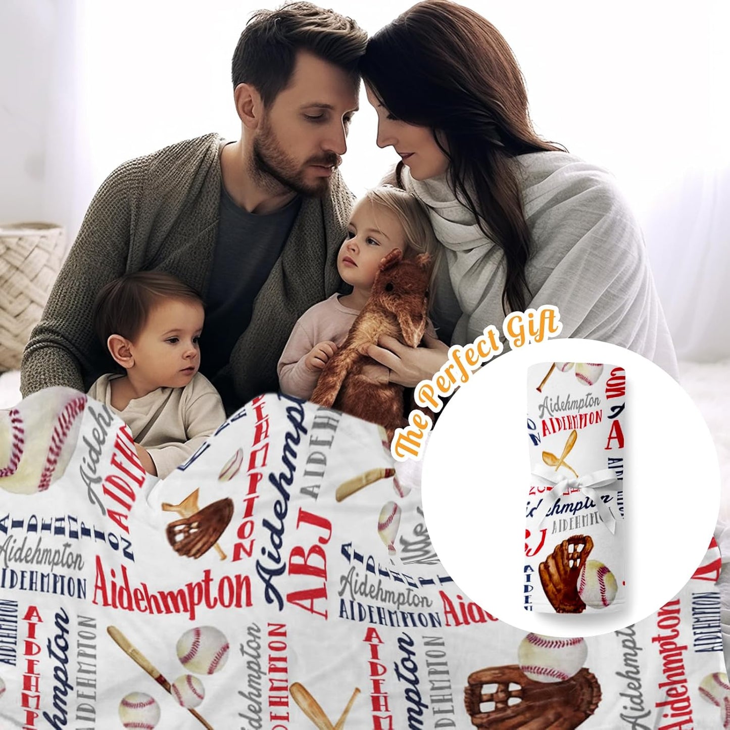 Custom Name Baseball Blanket - Personalized Names Soft Plush Flannel Throw Blankets for Baby Kids Teen Boys Girls Holidays Birthdays Gifts Color04