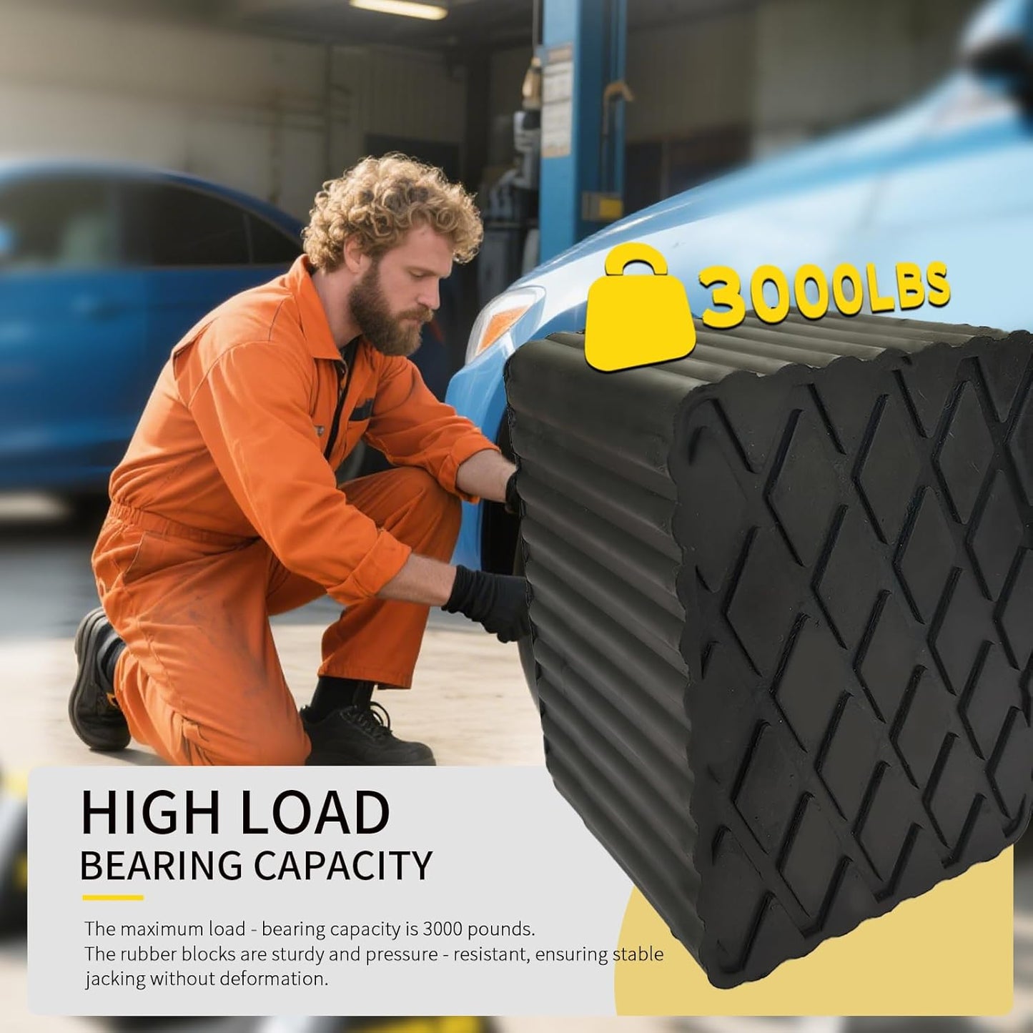 Solid Rubber Auto Lift Block Spacer Pad, Universal Rubber Lift Pads, 6-3/8" x 4-3/4" x 3-1/8" Heavy-Duty Lift Pads for Automobile Lifts, Jacks, Racks, 3000 lbs Capacity, 4Pack