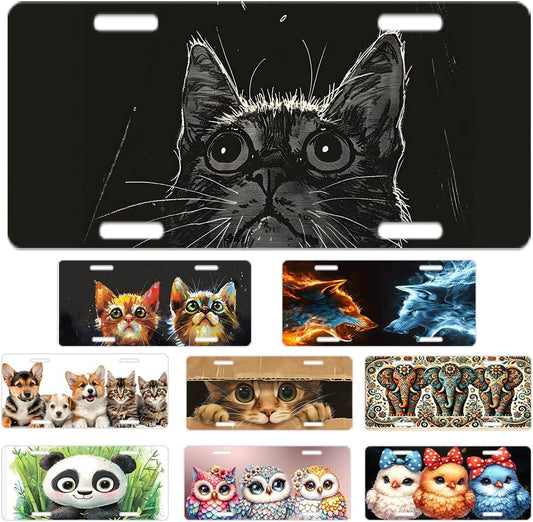 Custom License Plate Personalized Cat Animal Funny Aluminum Front License Plates Decorative Rust-Free Metal Car Plate Covers for Women Men Car Tag Accessories fit Truck SUV Rv 12 X 6 in