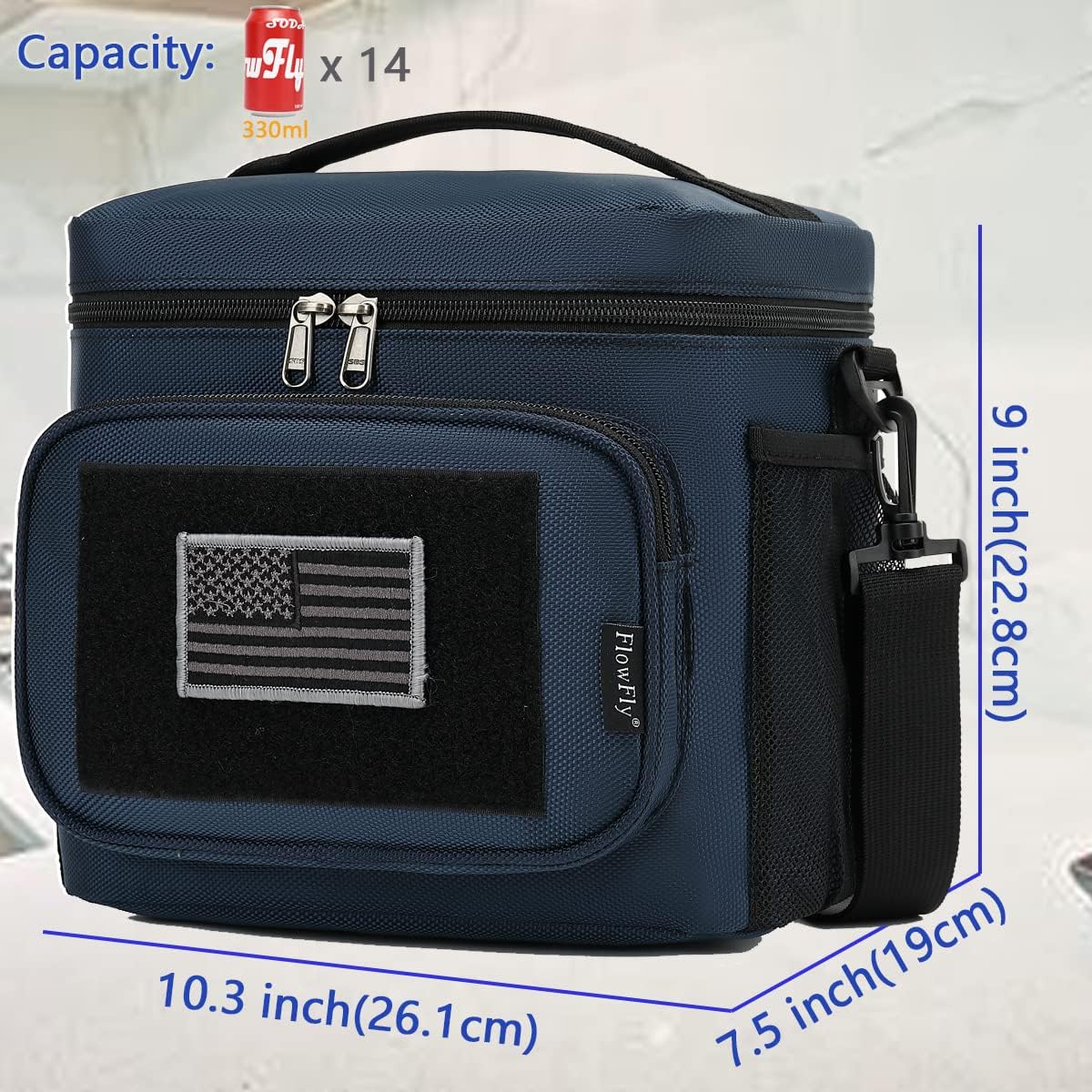 FlowFly Lunch Bag, Insulated Cooler, Thermal Lunch Box Tote with MOLLE/PALS Webbing, Adjustable Padded Shoulder Strap, for Tactical Men Women Adults and Boys Girls Kids (Cyan, Medium)