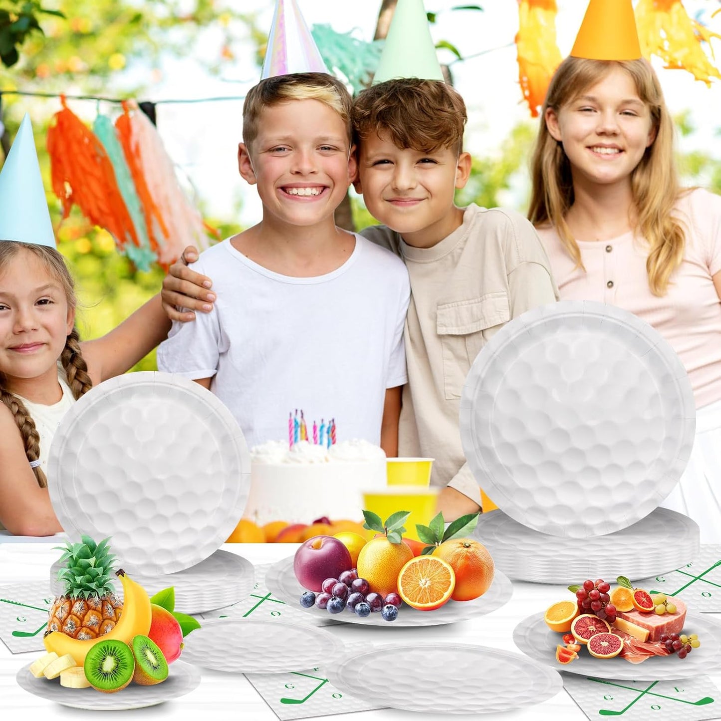 96pcs Golf Party Plates Napkins Golf Birthday Party Supplies Paper Plates Plastic Forks Disposable Tableware Set for Kids Serve 24 Guests