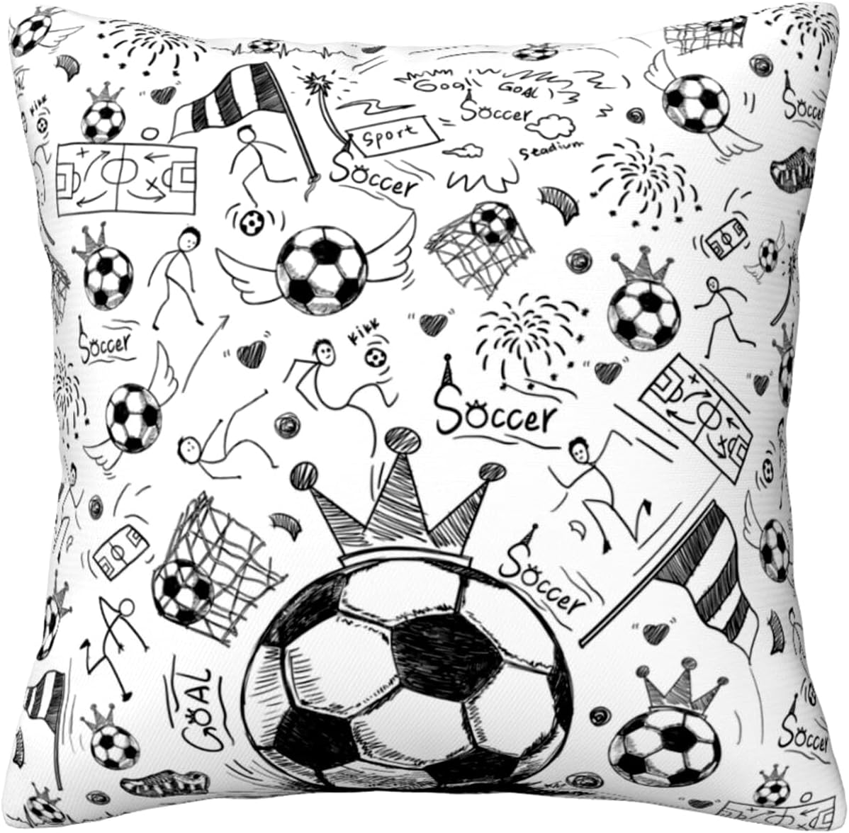 Soccer Ball Throw Pillow Covers 18x18 Inch Football Sports Decor Theme Pillowcase Gifts for Boys Men Kids Teen Home Sofa Bed Decorative Pillow Case Soccer Bedroom Decor(Cover Only)